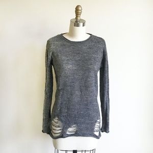 H&M Distressed Ripped Grey Knit Sweater